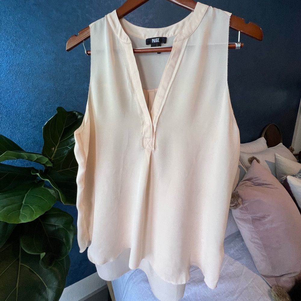PAIGE Blush Pink Sleeveless Blouse 100% Silk